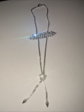 Silver Plated Crystal Star Y-Necklace with Crystal/Cz Stone Brooch